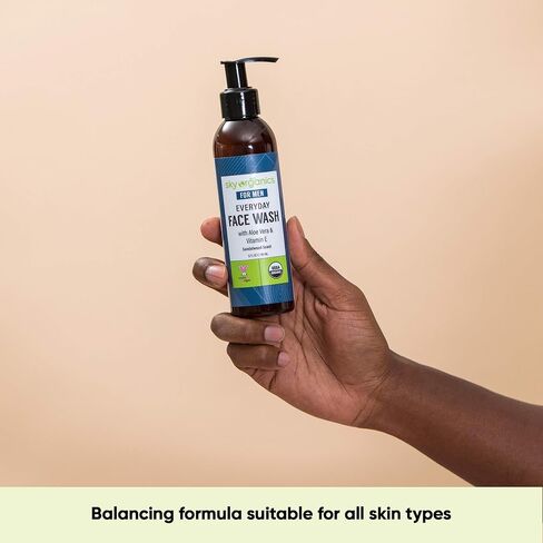 غسول الوجه اليومي للرجال من سكاي أورغانيكس (177 مل) غسول الوجه اليومي العضوي من وزارة الزراعة الأمريكية مع خلاصة الصبار وفيتامين E لجميع أنواع البشرة، لم يتم الإساءة إلى الحيوانات في تصنيعه in Kuwait