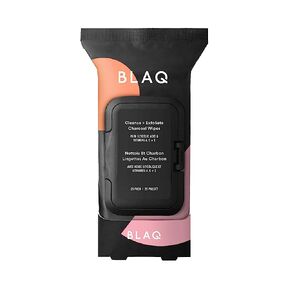BLAQ Activated Charcoal Face Wipes - Dual Sided Charcoal Facial Cleansing Wipes - Makeup Remover Wipes, Exfoliating AHA Face Wipes, Pore Cleansing Acne Face Wipe - Travel Size Face Wash Cloth - 25 pcs in Saudi Arabia