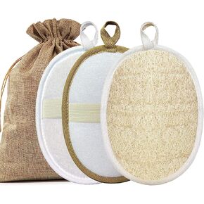 Large Natural Shower Loofah Sponge 7x5 inch, Exfoliating Body Scrubber, Premium Bath Sponge for Women and Men, Natural Luffa Made with Eco-Friendly and Biodegradable Large Lufas Pad 2 Packs