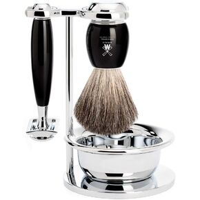 MÜHLE VIVO 4-piece Pure Badger Modern Safety Razor Luxury Wet Shaving Set - Perfect for Every Day Use, Barbershop Quality Close Smooth Shave