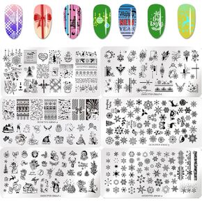 6Pcs Christmas Nail Stamping Plates,Winter Holiday Snowflake Nail Stamper Template Kit Xmas Snowman Nail Stencils Christmas Tree Santa Claus Elk Design Nail Decorations Nail Supplies for Women Girls
