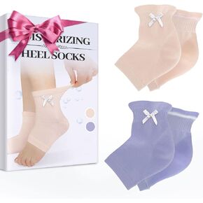 MIG4U Moisturizing Heel Socks Gel for Cracked Feet Treatment, 2 Pairs Toeless Moisturising Sock Organic Cotton for Men Women Heels Hydrating, Foot SPA, Eczema Heal, Pink+Purple in Kuwait