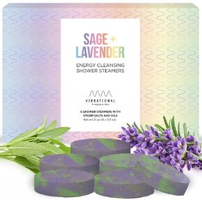 قنابل الدش سيج لافندر، أعشاب تنظيف الطاقة والزيوت الأساسية والأملاح، أجهزة بخار الدش، فوارات الدش، قنابل الحمام، كرات الحمام، أقراص الدش، هدية سبا (6 عبوات، لافندر سيج) in Kuwait