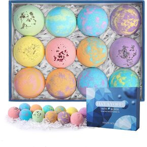 Bath Bombs Gift Set, HayaYoffi 12 Pack Natural Essential Oils SPA Bath Fizzies Set Suitable for Relaxation and Stress Relief, Mothers Day Gifts, Birthday Gifts, Gifts for Girls and Boys, 3.9 oz in Saudi Arabia