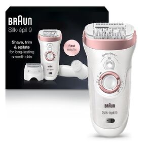 Braun Epilator Silk-épil 9 9-880, Facial Hair Removal for Women, Hair Removal Device, Wet & Dry, Facial Cleansing Brush, Women Shaver & Trimmer, Cordless, Rechargeable, Beauty Kit in Kuwait