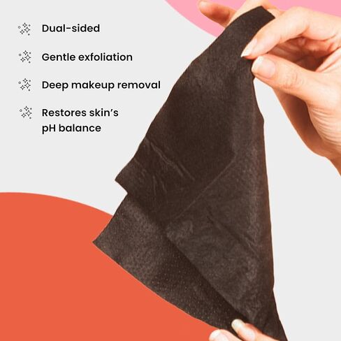 BLAQ Activated Charcoal Face Wipes - Dual Sided Charcoal Facial Cleansing Wipes - Makeup Remover Wipes, Exfoliating AHA Face Wipes, Pore Cleansing Acne Face Wipe - Travel Size Face Wash Cloth - 25 pcs in Saudi Arabia