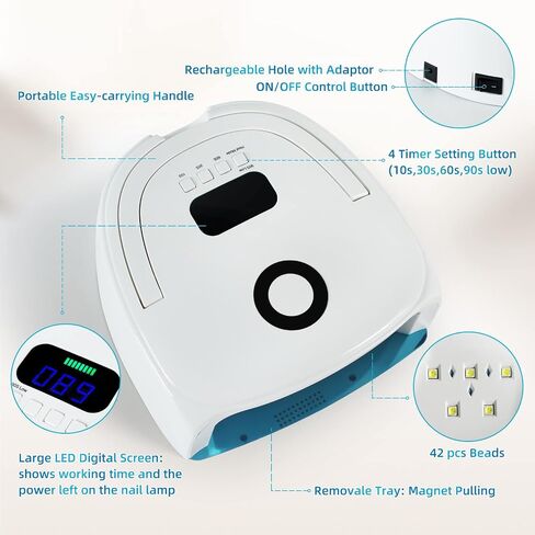 96W Rechargeable Gel UV LED Nail Lamp, Professional Curing Lamp for Gel Nail Polish, Fast Nail Dryer Cordless UV Light for Nail with Portable Handle, Gel Nail Lamp with 4 Timers Setting, LCD Display in Saudi Arabia