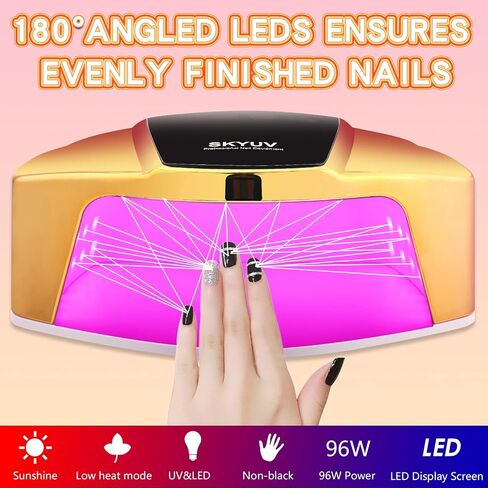 SKYUV Rechargeable UV LED Nail Lamp, 96W Cordless Nail Dryer for Gel Polish with Portable Handle, Professional UV Light for Nails with 48pcs UV/LED Red-Light Beads, Automatic Sensor Gel Nail UV Light in Saudi Arabia
