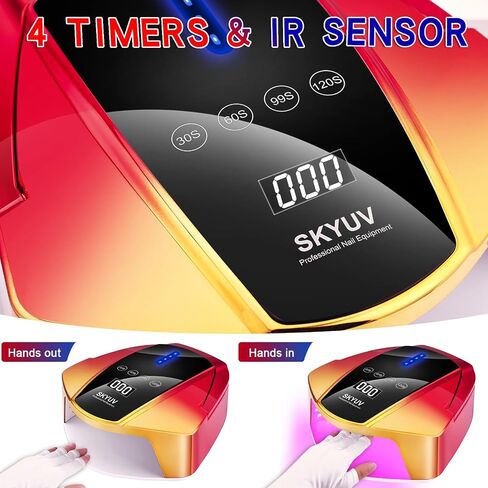 SKYUV Rechargeable UV LED Nail Lamp, 96W Cordless Nail Dryer for Gel Polish with Portable Handle, Professional UV Light for Nails with 48pcs UV/LED Red-Light Beads, Automatic Sensor Gel Nail UV Light in Saudi Arabia