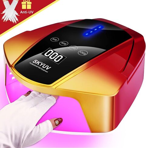 SKYUV Rechargeable UV LED Nail Lamp, 96W Cordless Nail Dryer for Gel Polish with Portable Handle, Professional UV Light for Nails with 48pcs UV/LED Red-Light Beads, Automatic Sensor Gel Nail UV Light in Saudi Arabia