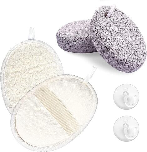 Natural Loofah Pumice Stone for feet/Body Wash Bath Sponge Shower Loofa luffa Body Scrubber Skin Exfoliating Foot File Feet Callus Remover Pedicure Pack Scrub, Cream in Saudi Arabia