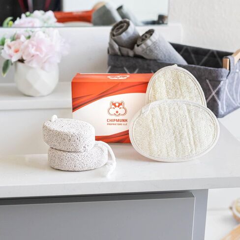 Natural Loofah Pumice Stone for feet/Body Wash Bath Sponge Shower Loofa luffa Body Scrubber Skin Exfoliating Foot File Feet Callus Remover Pedicure Pack Scrub, Cream in Saudi Arabia