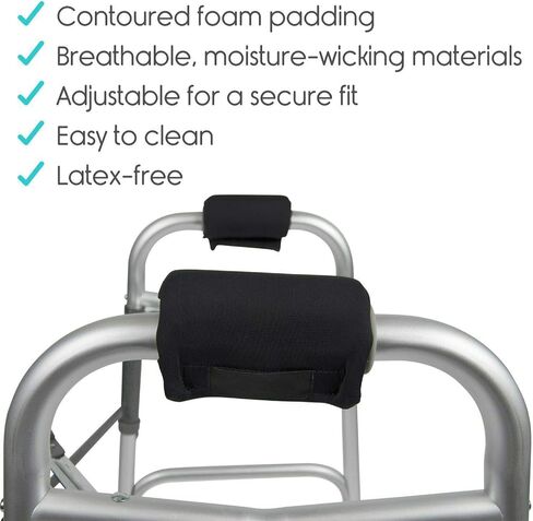 مقابض يد مشاية مبطنة من EMVANV، زوج واحد من أغطية يد المشاية الناعمة تقلل الألم ومضادة للانزلاق، مقابض مريحة لمشاية الكرسي المتحرك (أسود) in Kuwait