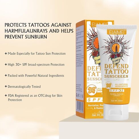 واقي الشمس من ديفيند تاتو، عامل حماية من الشمس 30+ واقٍ من الشمس للعناية بالوشم، 2.03 أونصة - حجب الأشعة فوق البنفسجية فئة A والأشعة فوق البنفسجية فئة B - مرهم للحماية من أشعة الشمس للوشم - غسول واقي من الشمس للوشم يرطب بعمق in Kuwait