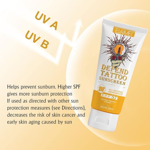 واقي الشمس من ديفيند تاتو، عامل حماية من الشمس 30+ واقٍ من الشمس للعناية بالوشم، 2.03 أونصة - حجب الأشعة فوق البنفسجية فئة A والأشعة فوق البنفسجية فئة B - مرهم للحماية من أشعة الشمس للوشم - غسول واقي من الشمس للوشم يرطب بعمق in Kuwait