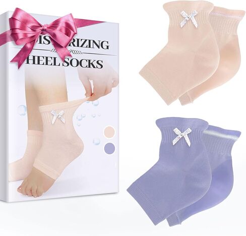 MIG4U Moisturizing Heel Socks Gel for Cracked Feet Treatment, 2 Pairs Toeless Moisturising Sock Organic Cotton for Men Women Heels Hydrating, Foot SPA, Eczema Heal, Pink+Purple in Kuwait