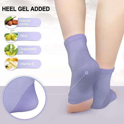 MIG4U Moisturizing Heel Socks Gel for Cracked Feet Treatment, 2 Pairs Toeless Moisturising Sock Organic Cotton for Men Women Heels Hydrating, Foot SPA, Eczema Heal, Pink+Purple in Kuwait
