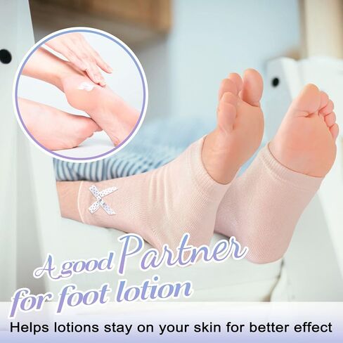 MIG4U Moisturizing Heel Socks Gel for Cracked Feet Treatment, 2 Pairs Toeless Moisturising Sock Organic Cotton for Men Women Heels Hydrating, Foot SPA, Eczema Heal, Pink+Purple in Kuwait