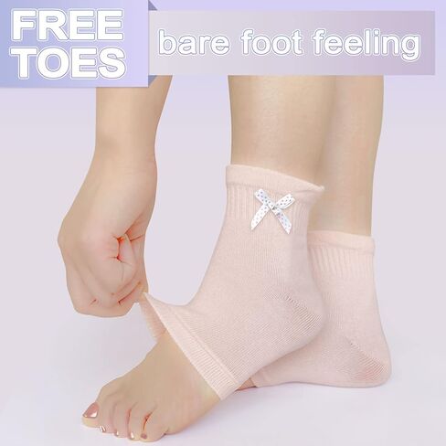 MIG4U Moisturizing Heel Socks Gel for Cracked Feet Treatment, 2 Pairs Toeless Moisturising Sock Organic Cotton for Men Women Heels Hydrating, Foot SPA, Eczema Heal, Pink+Purple in Kuwait