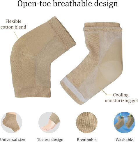 Moisturizing Heel Socks with Soft Gel Lining for Dry Cracked Feet Treatment - Unisex Reusable Foot Moisturizer Heel Sleeves from Breathable Cotton for Women & Men (Pack of 2) in Kuwait
