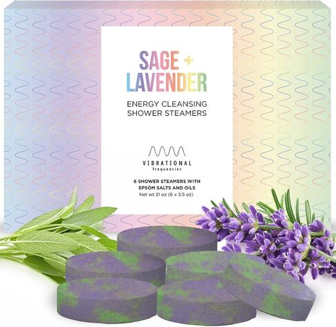 قنابل الدش سيج لافندر، أعشاب تنظيف الطاقة والزيوت الأساسية والأملاح، أجهزة بخار الدش، فوارات الدش، قنابل الحمام، كرات الحمام، أقراص الدش، هدية سبا (6 عبوات، لافندر سيج) in Kuwait