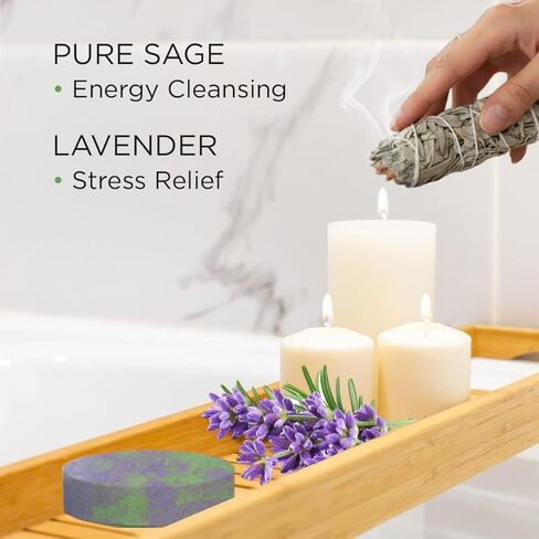 قنابل الدش سيج لافندر، أعشاب تنظيف الطاقة والزيوت الأساسية والأملاح، أجهزة بخار الدش، فوارات الدش، قنابل الحمام، كرات الحمام، أقراص الدش، هدية سبا (6 عبوات، لافندر سيج) in Kuwait