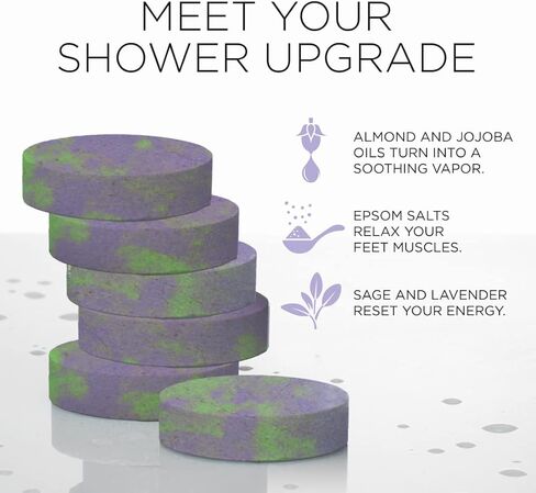 قنابل الدش سيج لافندر، أعشاب تنظيف الطاقة والزيوت الأساسية والأملاح، أجهزة بخار الدش، فوارات الدش، قنابل الحمام، كرات الحمام، أقراص الدش، هدية سبا (6 عبوات، لافندر سيج) in Kuwait