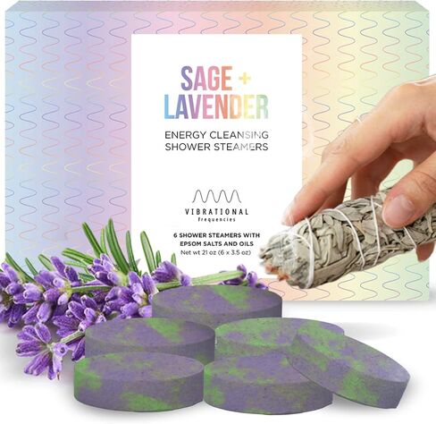 قنابل الدش سيج لافندر، أعشاب تنظيف الطاقة والزيوت الأساسية والأملاح، أجهزة بخار الدش، فوارات الدش، قنابل الحمام، كرات الحمام، أقراص الدش، هدية سبا (6 عبوات، لافندر سيج) in Kuwait