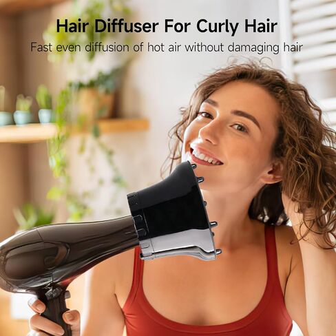 Diffuser Attachment for Hair Dryer, Universal Diffuser Hair Dryer Attachment, Hair Dryer Diffuser, Adjustable Blow Dryer Diffuser for Wavy Curly Hair with1.4-2.6" Nozze Hair Defuzzer Hair Gifts Black in Kuwait