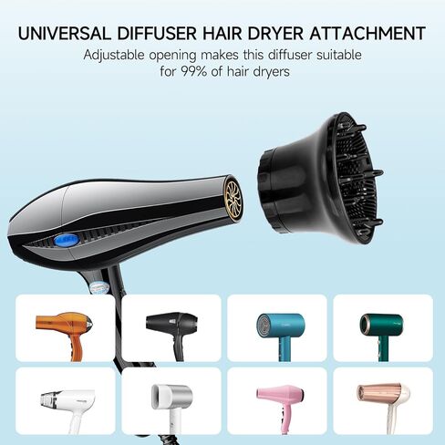 Diffuser Attachment for Hair Dryer, Universal Diffuser Hair Dryer Attachment, Hair Dryer Diffuser, Adjustable Blow Dryer Diffuser for Wavy Curly Hair with1.4-2.6" Nozze Hair Defuzzer Hair Gifts Black in Kuwait