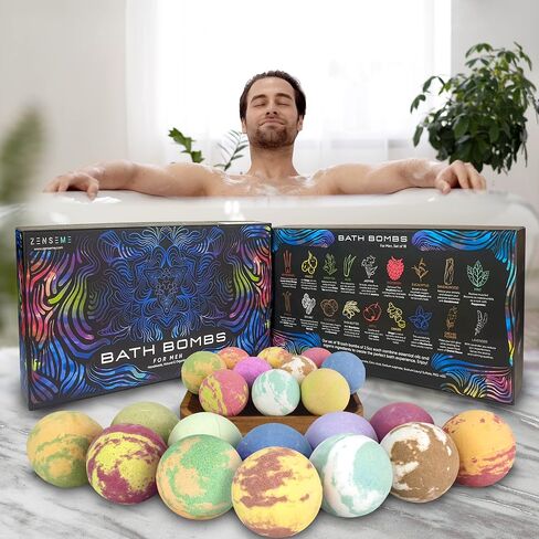 Bath Bombs for Men, Gift Set of 18 Scented Organic Handmade Bath Bombs of 2.5 oz with Natural Essential Oils. Perfect for Boyfriend, Husband, Father or Friend, by ZenseMe in Saudi Arabia