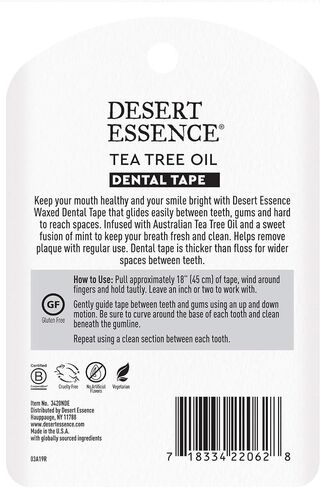 Desert Essence Tea Tree Oil Dental Tape - 30 Yards - Pack of 6 - Naturally Waxed w/Beeswax - Thick Flossing No Shred Tape - On The Go - Removes Food Debris Buildup - Cruelty-Free Antiseptic in Saudi Arabia