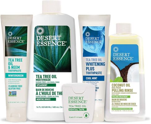 Desert Essence Tea Tree Oil Dental Tape - 30 Yards - Pack of 6 - Naturally Waxed w/Beeswax - Thick Flossing No Shred Tape - On The Go - Removes Food Debris Buildup - Cruelty-Free Antiseptic in Saudi Arabia