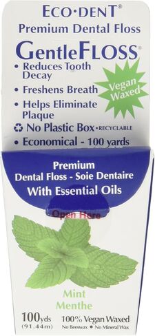 Eco-Dent GentleFloss Dental Floss, Waxed, Mint - Floss with Vegan Plant-Based Wax, Recyclable Cardboard Packaging, 100 Yds Ea (Pack of 6) in Saudi Arabia
