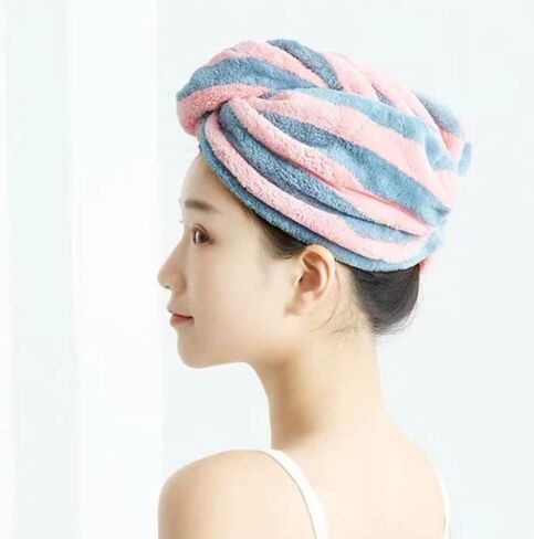 TOPYUEYILIYI 2 Pcs Dry Hair Caps Microfibre Hair Drying Towel Wrap Soft and Anti Frizz Head Turban Towel for Women Girl Wet Long Thick Hair（Pink Gray&White Pink Stripe） in Saudi Arabia