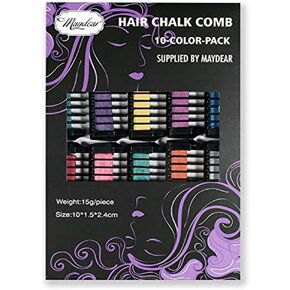 طباشير شعر للفتيات من مايدير، أمشاط طباشير شعر صغيرة لامعة قابلة للغسل، لون شعر مؤقت، لحفلات المهرجانات التنكرية والهالوين، عيد الميلاد المجيد وأعياد الميلاد للفتيات - 10 ألوان in Kuwait