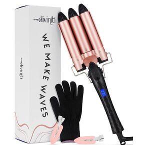 أداة تمويج الشعر للنساء لأمواج الشاطئ - مكواة تمويج الشعر على الشاطئ - أسطوانات سيراميك للشعر، تمويج الشعر 3 أسطوانات - مكواة تجعيد 1 بوصة، حرارة قابلة للتعديل، أداة تمويج الشعر ذاتي الإغلاق DiviniTi in Kuwait