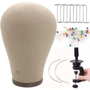 Cork Canvas Wig Head Stand for Wig Styling 21 22 23 24 inch Manikin Maniquins Head for Wig Making Kit Supplies Display Canvas Mannequin Wig Block Styling Head Pins Set Included (21 Inch)