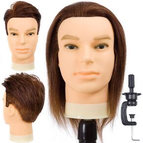 DIRUISI Male Mannequin Head with 100% Human Hair Haircut Training Head Hairdresser Manikin Head Doll Head for Hair Styling and Practice (8Inch 3B#)
