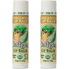 Badger - Unscented Classic Lip Balm, Made with Organic Olive Oil, Beeswax & Rosemary, Natural Lip Balm, Certified Organic, Moisturizing Lip Balm, 0.15 oz (2 pack) in Kuwait