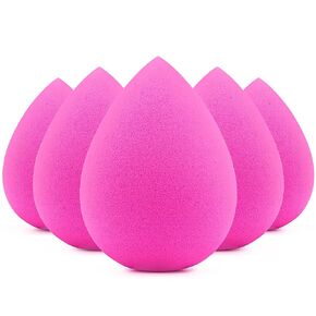 BEAKEY 5 Pcs Makeup Sponges, Latex Free Beauty Sponge for Flawless Liquid, Cream, and Powder Application, Bright Pink