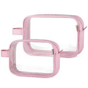 GAGAKU 2pcs Clear Toiletry Bag TSA Approved Travel Toiletry Bags Liquid Bag with Handle Strap, Waterproof Transparent Makeup Cosmetic Bags for Women - Light Blue