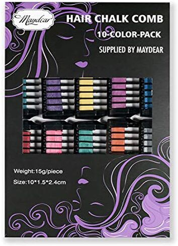طباشير شعر للفتيات من مايدير، أمشاط طباشير شعر صغيرة لامعة قابلة للغسل، لون شعر مؤقت، لحفلات المهرجانات التنكرية والهالوين، عيد الميلاد المجيد وأعياد الميلاد للفتيات - 10 ألوان in Kuwait