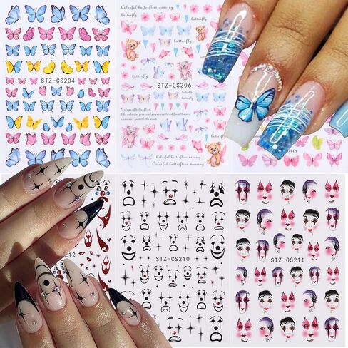 ملصقات فنية للأظافر ممتعة، ملصقات أظافر على شكل فراشة ثلاثية الأبعاد ذاتية اللصق بلون فراشة مضحك مهرج تصميم أظافر نصائح تزيين الأظافر للنساء والفتيات والأطفال 6 ورقات in Kuwait