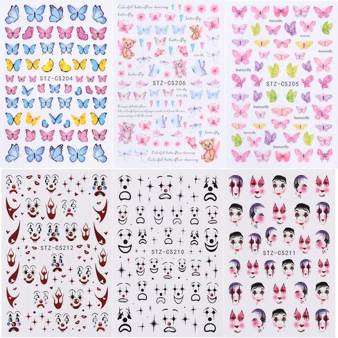 ملصقات فنية للأظافر ممتعة، ملصقات أظافر على شكل فراشة ثلاثية الأبعاد ذاتية اللصق بلون فراشة مضحك مهرج تصميم أظافر نصائح تزيين الأظافر للنساء والفتيات والأطفال 6 ورقات in Kuwait