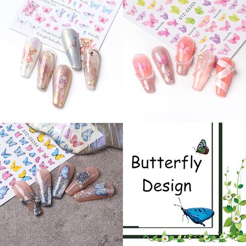 ملصقات فنية للأظافر ممتعة، ملصقات أظافر على شكل فراشة ثلاثية الأبعاد ذاتية اللصق بلون فراشة مضحك مهرج تصميم أظافر نصائح تزيين الأظافر للنساء والفتيات والأطفال 6 ورقات in Kuwait