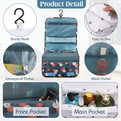 Kacctyen 4 Pieces Hanging Toiletry Bag Waterproof Makeup Bag Organizer with Sturdy Hooks Multi Function Portable Travel Cosmetic Bags for Women Girls Kit Accessories Essentials, 4 Styles in Kuwait