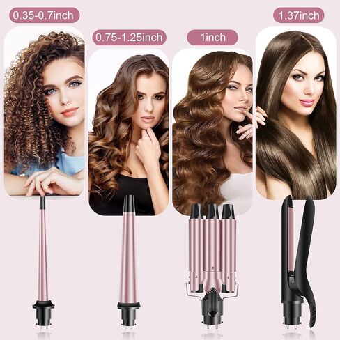 4 in 1 Curling Iron Wand Set, 1inch Curling Iron 3 Barrel Hair Waver with 2 Ceramic Tourmaline Barrels 0.35-1.2inch and Hair Straightener, LCD Temp Control Instant Heat Up, Include Glove & 2 Hair Clip in Saudi Arabia