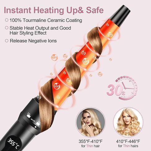 4 in 1 Curling Iron Wand Set, 1inch Curling Iron 3 Barrel Hair Waver with 2 Ceramic Tourmaline Barrels 0.35-1.2inch and Hair Straightener, LCD Temp Control Instant Heat Up, Include Glove & 2 Hair Clip in Saudi Arabia