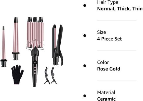 4 in 1 Curling Iron Wand Set, 1inch Curling Iron 3 Barrel Hair Waver with 2 Ceramic Tourmaline Barrels 0.35-1.2inch and Hair Straightener, LCD Temp Control Instant Heat Up, Include Glove & 2 Hair Clip in Saudi Arabia